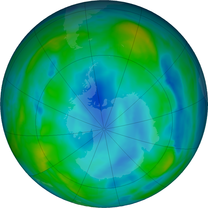 Antarctic ozone map for 04 July 2022